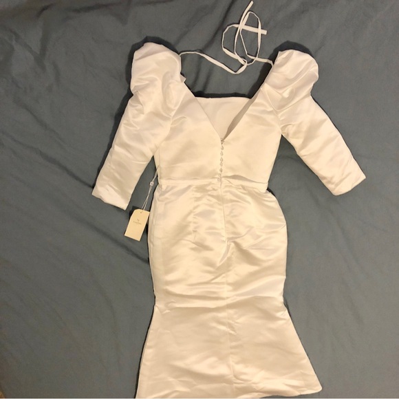 Light in the Box Vintage White Ivory Midi Tea Length Dress Puff Sleeve Size 4 - Picture 6 of 12